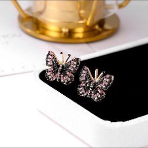 Vintage Butterfly Rhinestone Stud Earrings